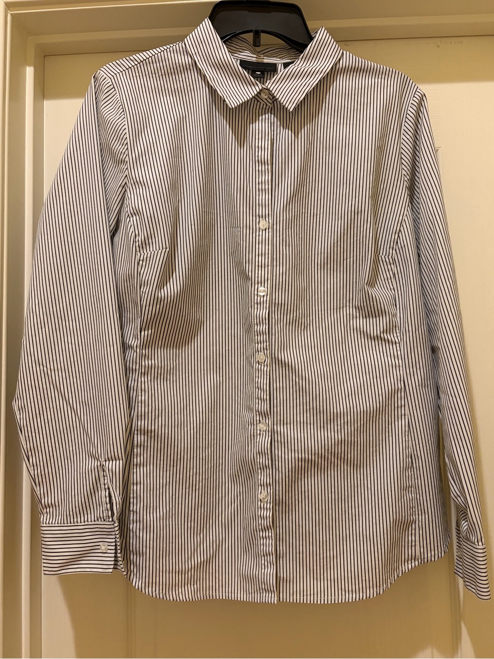 Women’s Classic Black & White Pinstripe Button-Down Shirt